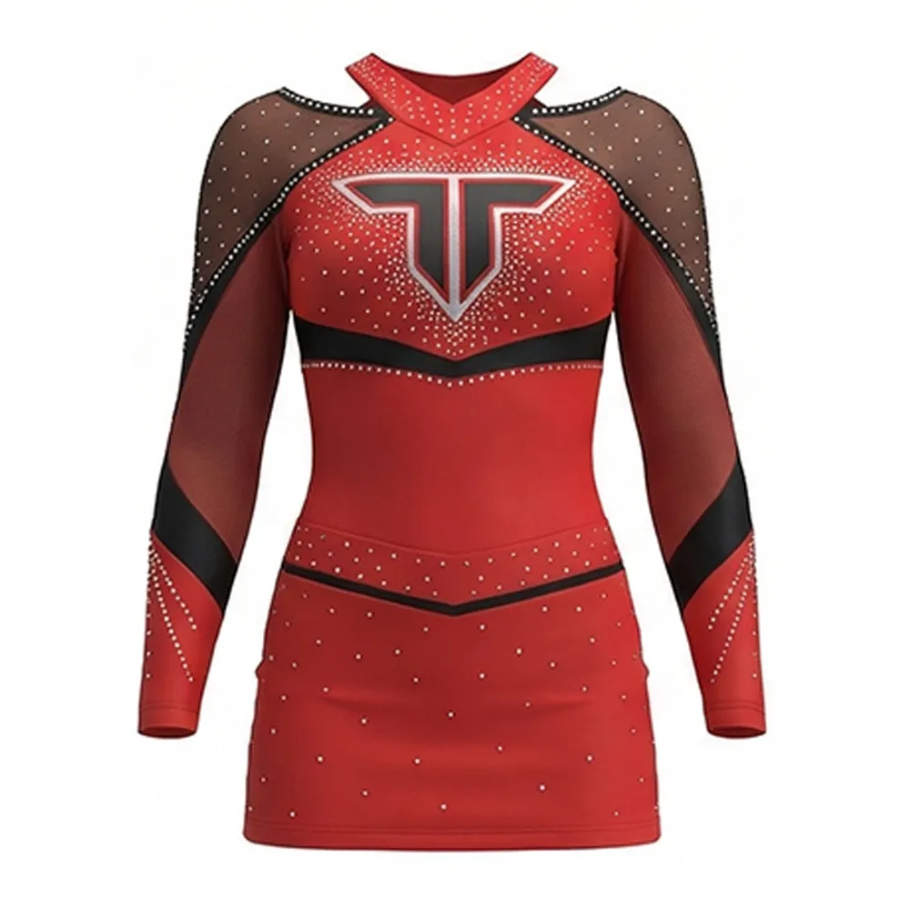 Professional Children's Cheerleading Uniform Sets Shiny Rhinestones Print Logo Front Breathable Spandex/Polyester – photo 3