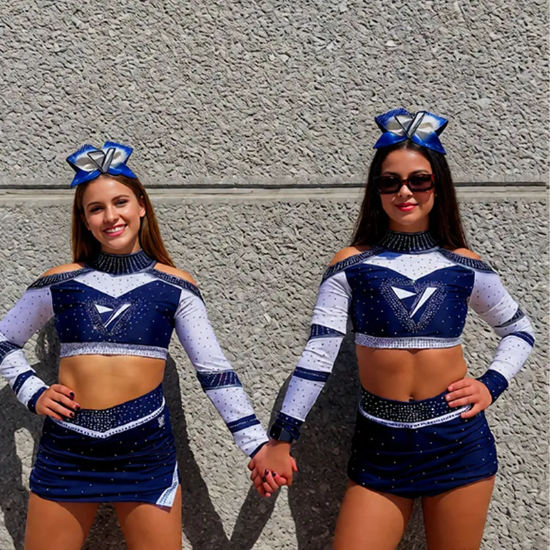 New Cheerleading Uniforms Blue and White Cheerleading Uniform for Competition – photo 2