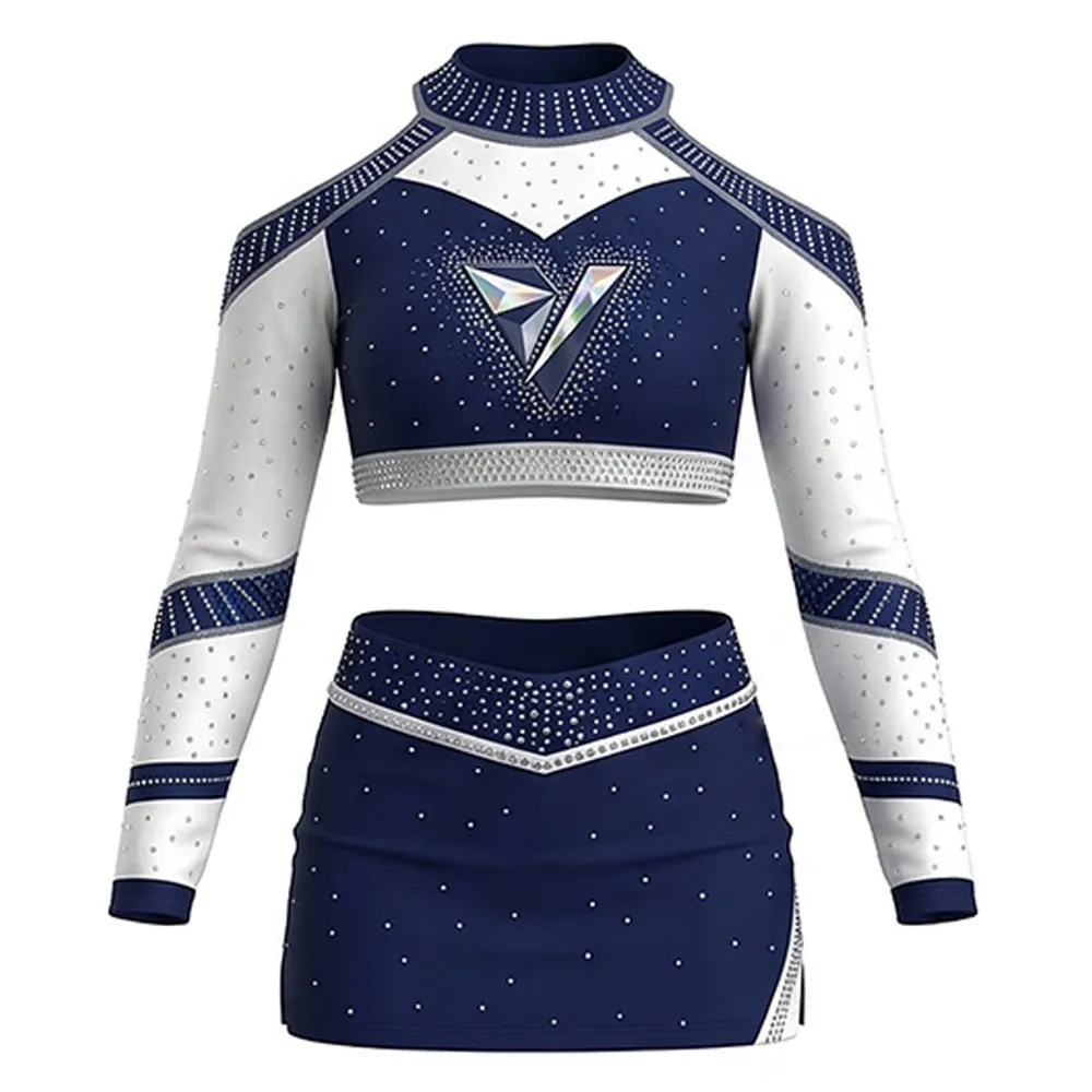 New Cheerleading Uniforms Blue and White Cheerleading Uniform for Competition – photo 3