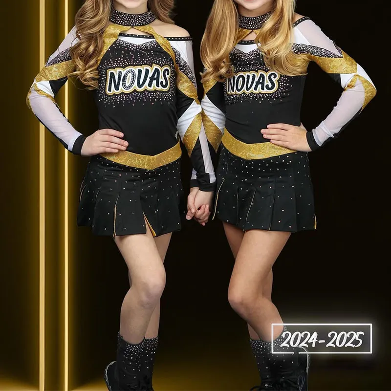 Uniform Professional Children Cheerleading Uniform White, Yellow and Black for Competition – photo 2