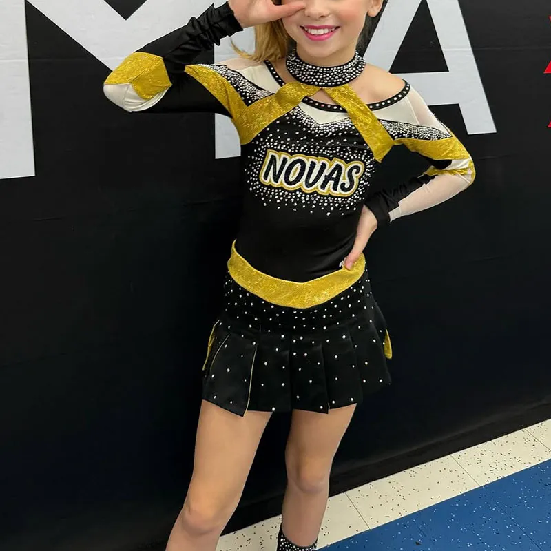 Uniform Professional Children Cheerleading Uniform White, Yellow and Black for Competition – photo 3