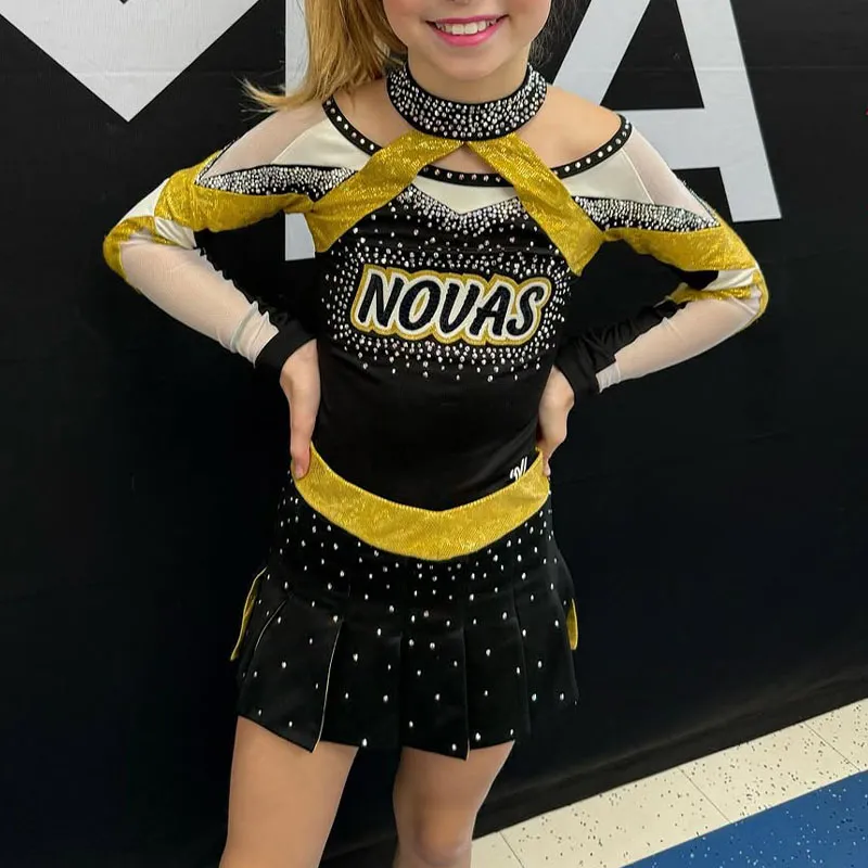 Uniform Professional Children Cheerleading Uniform White, Yellow and Black for Competition – photo 4