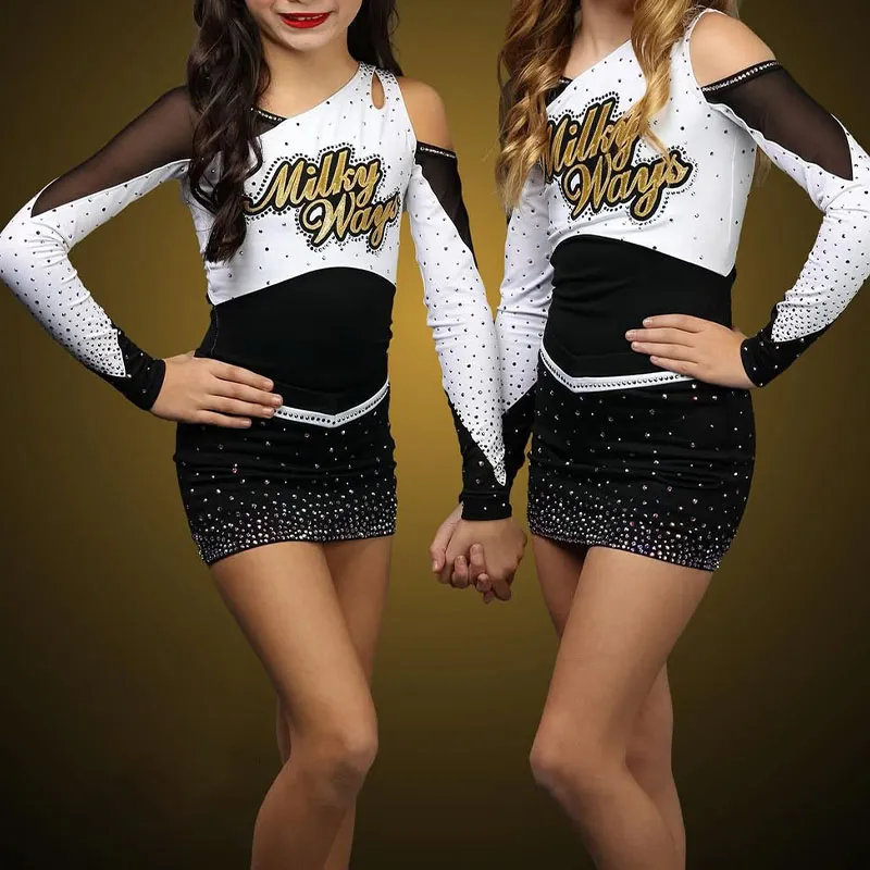 Uniform Professional Children Cheerleading Uniform White, Yellow and Black for Competition – photo 5
