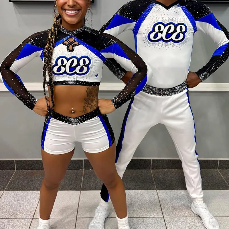 Rhinestone-Embellished Cheerleading Uniforms Long Sleeve Breathable Cheer Practice Competition Training Wear – photo 2