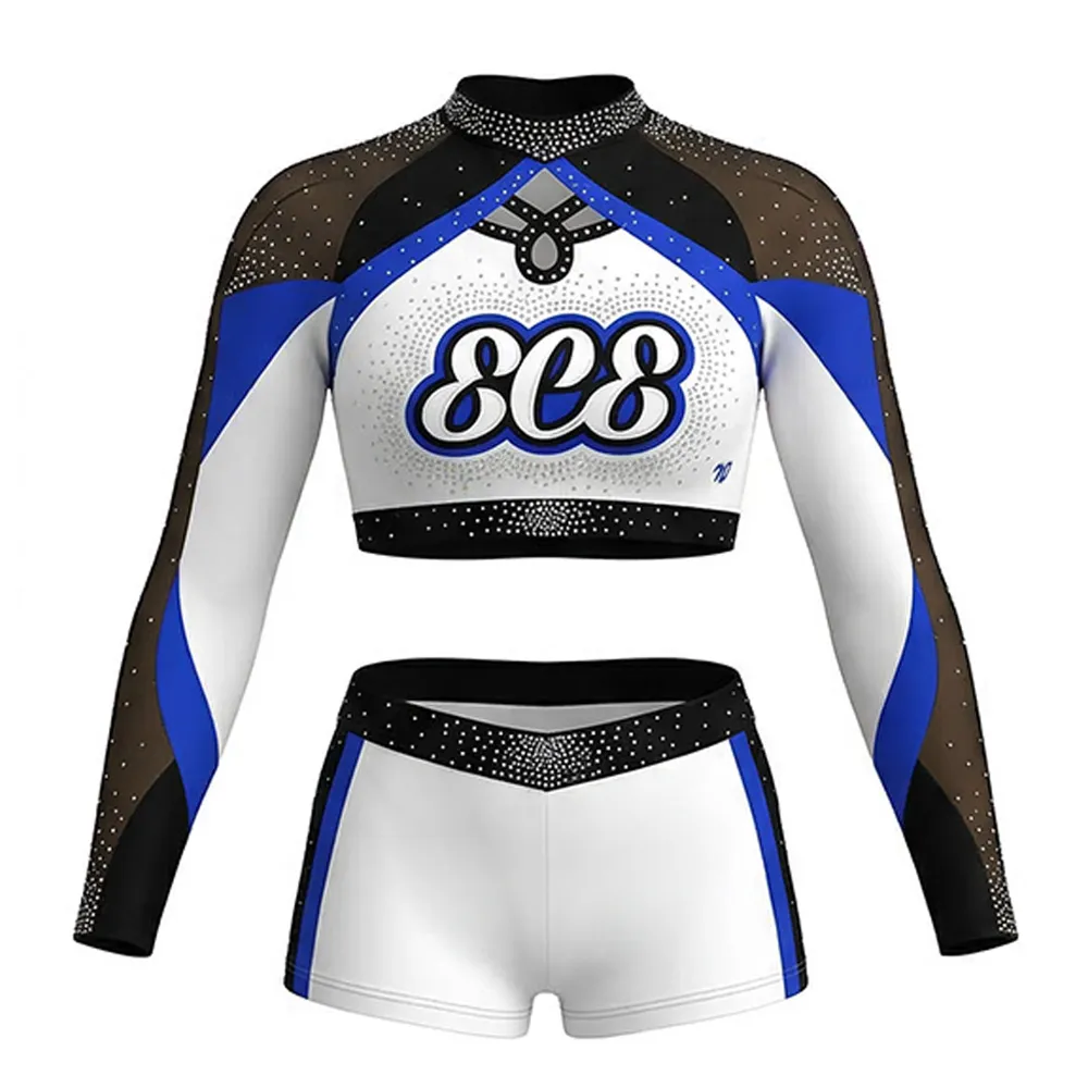 Rhinestone-Embellished Cheerleading Uniforms Long Sleeve Breathable Cheer Practice Competition Training Wear – photo 3