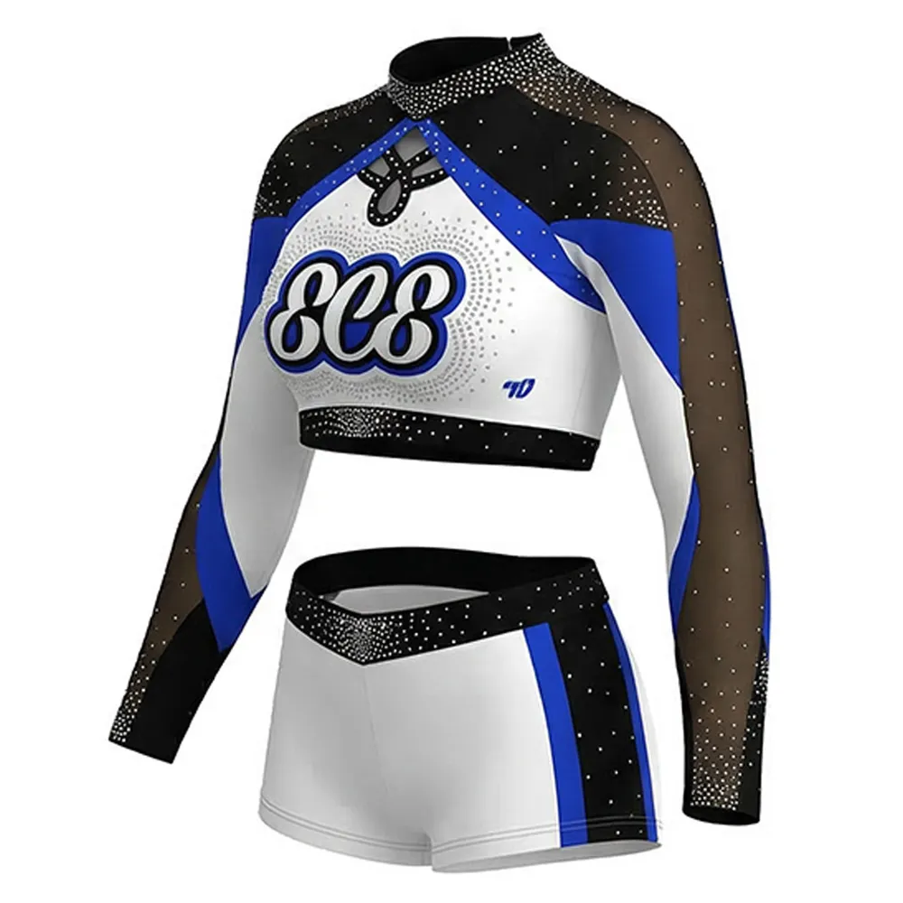 Rhinestone-Embellished Cheerleading Uniforms Long Sleeve Breathable Cheer Practice Competition Training Wear – photo 4