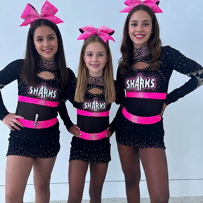 Women Children's Cheerleader Uniform Sweevless Crop Top Skirt Pom Pom Headwear Cheerleading Dance Costume Set Spandex/Polyester – photo 3