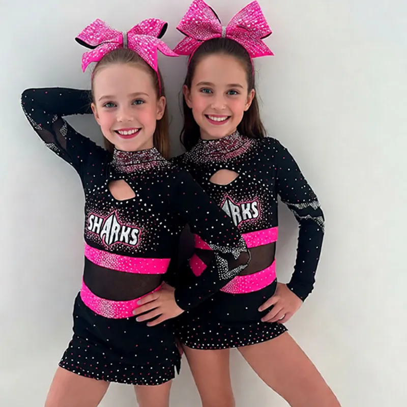 Women Children's Cheerleader Uniform Sweevless Crop Top Skirt Pom Pom Headwear Cheerleading Dance Costume Set Spandex/Polyester – photo 5