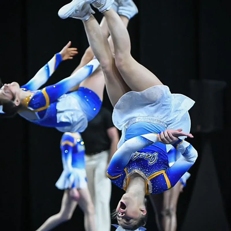 Cheerleading Uniform Sets for Children Girls Team Blue Yellow Designs Spandex/Polyester Digital Print – photo 5