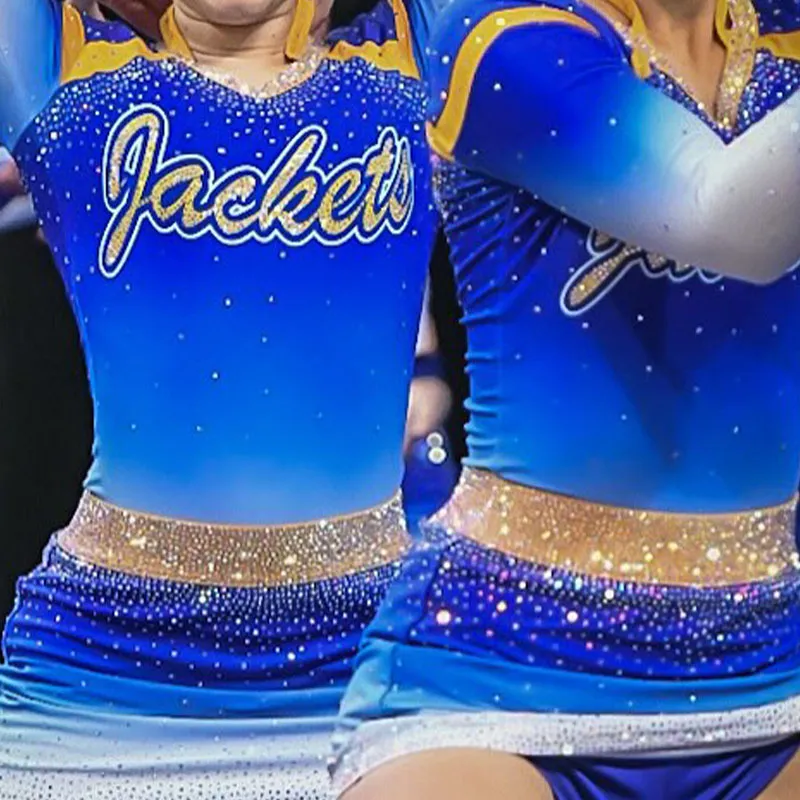 Cheerleading Uniform Sets for Children Girls Team Blue Yellow Designs Spandex/Polyester Digital Print – photo 6