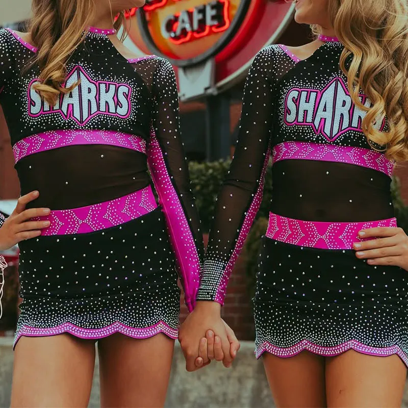 Cheerleading Children's Women's Black and Rose-red Practice Uniform Sets Spandex/Polyester – photo 2