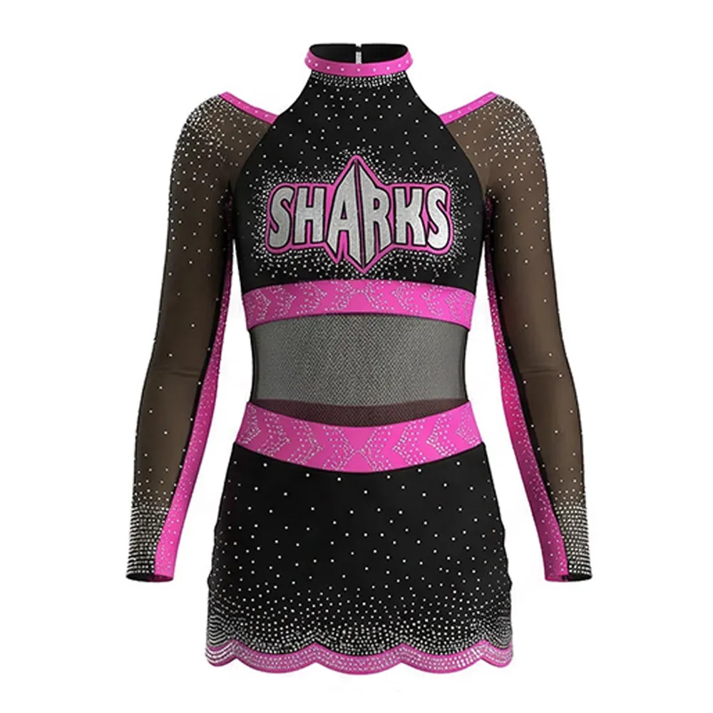 Cheerleading Children's Women's Black and Rose-red Practice Uniform Sets Spandex/Polyester – photo 3