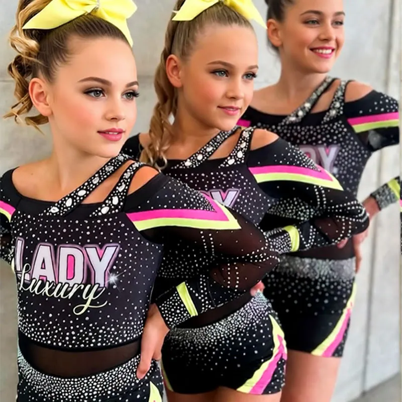 Cheerleading Children's Women's Black and Rose-red Practice Uniform Sets Spandex/Polyester – photo 5