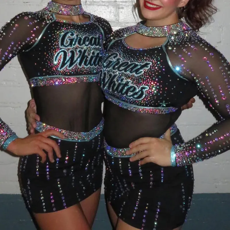 Cheerleading Uniforms Black Shiny Set for Schools Spandex Polyester 240gsm Sizes XS-3XL – photo 5