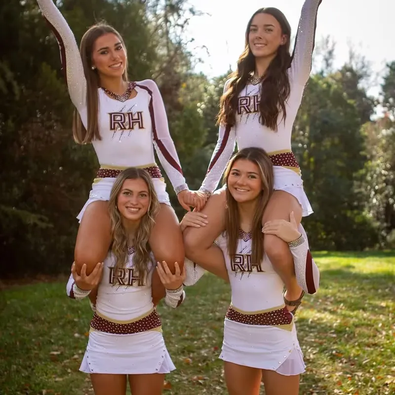 Teenager White and Red White Cheerleading Practice Uniform Sets for Competition Spandex/Polyester with Sparkle – photo 3