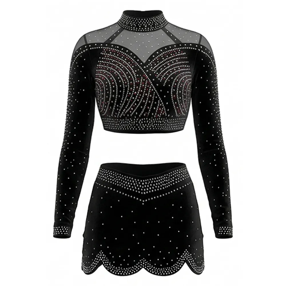 School Girl Cheerleading Uniform Sets Black Shiny Spandex/Polyester Fabric for Celebration – photo 2