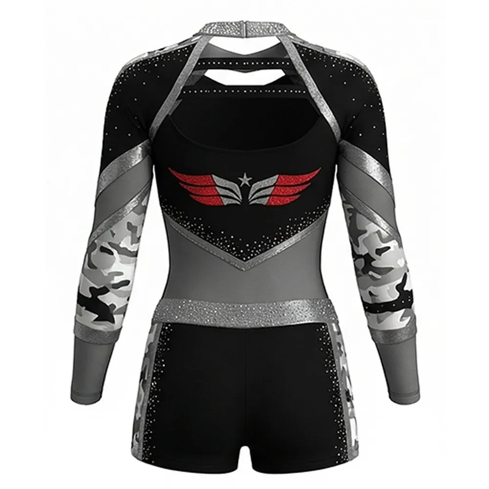 New Style Women's Cheerleading Uniform Sets Black Shiny for Halloween Performances – photo 3
