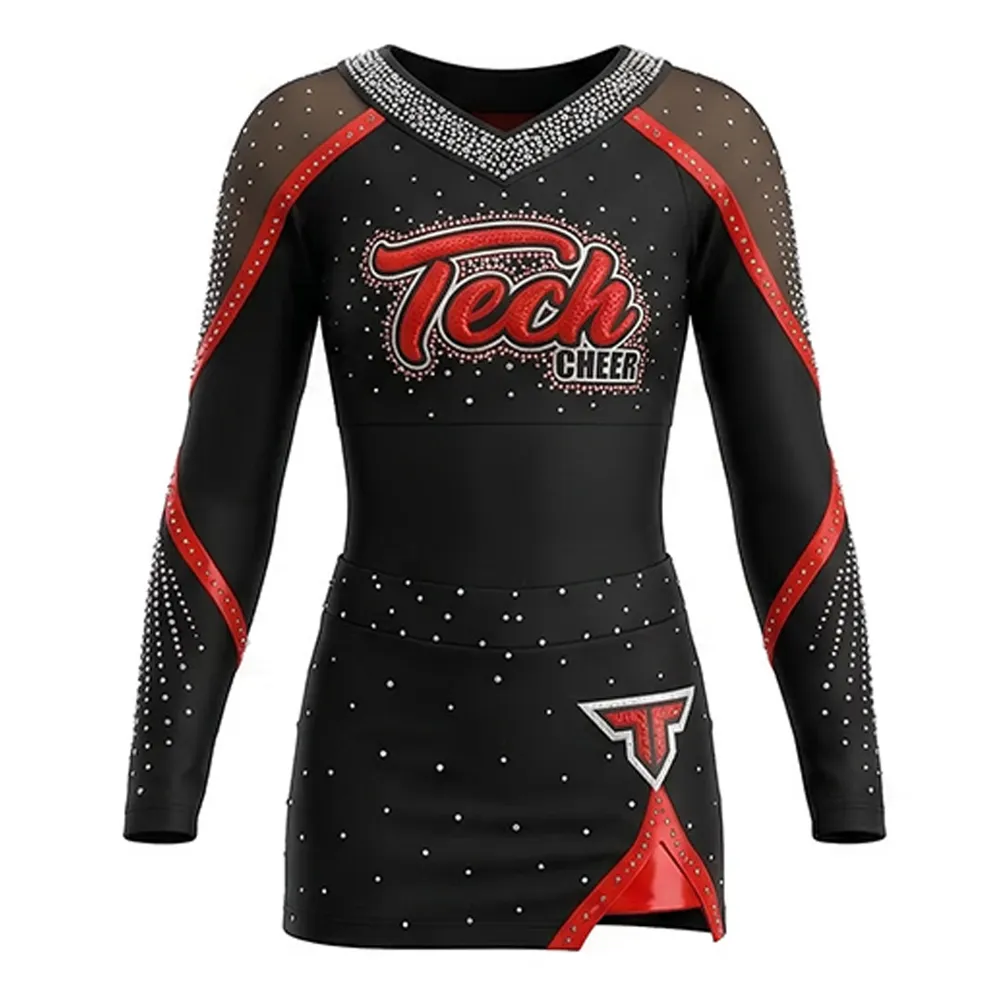 Cool Women's Long Sleeve Cheerleading Uniform Sets for School Competition-Spandex/Polyester 240g Fabric – photo 2