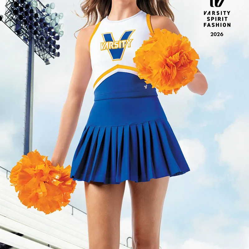 Navy Blue Cheerleading Uniform Sets with Spandex/Polyester Dance Skirt and Rhinestones for Girls – photo 2