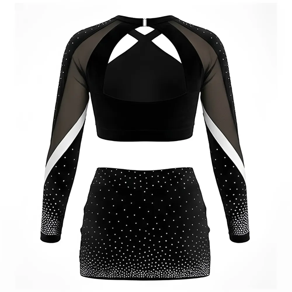 Sublimation Breathable Material Size Women Black, Blue, White Cheerleading Uniform for Dance Performance Wear – photo 3