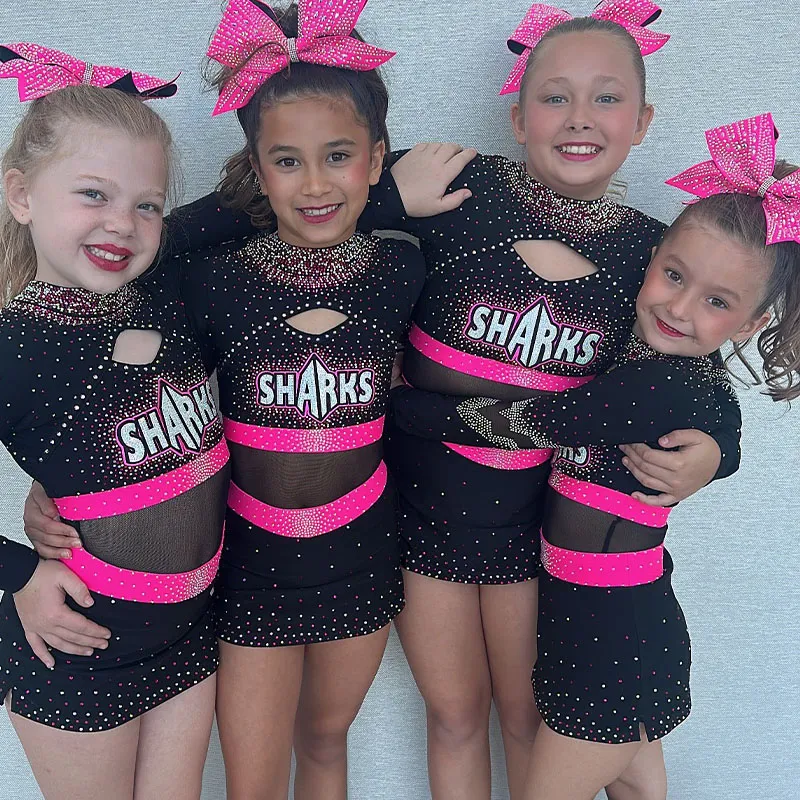 Women Children Cheerleading Uniform Rhinestones Long Sleeve Design Printed Sets Sublimation Spandex/Polyester – photo 2