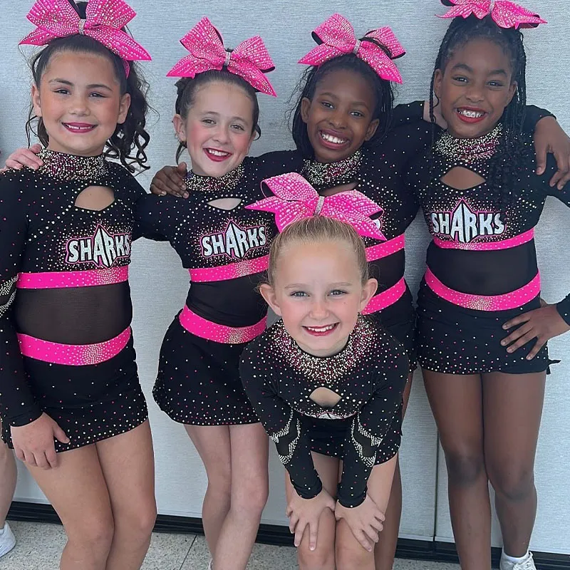 Women Children Cheerleading Uniform Rhinestones Long Sleeve Design Printed Sets Sublimation Spandex/Polyester – photo 3