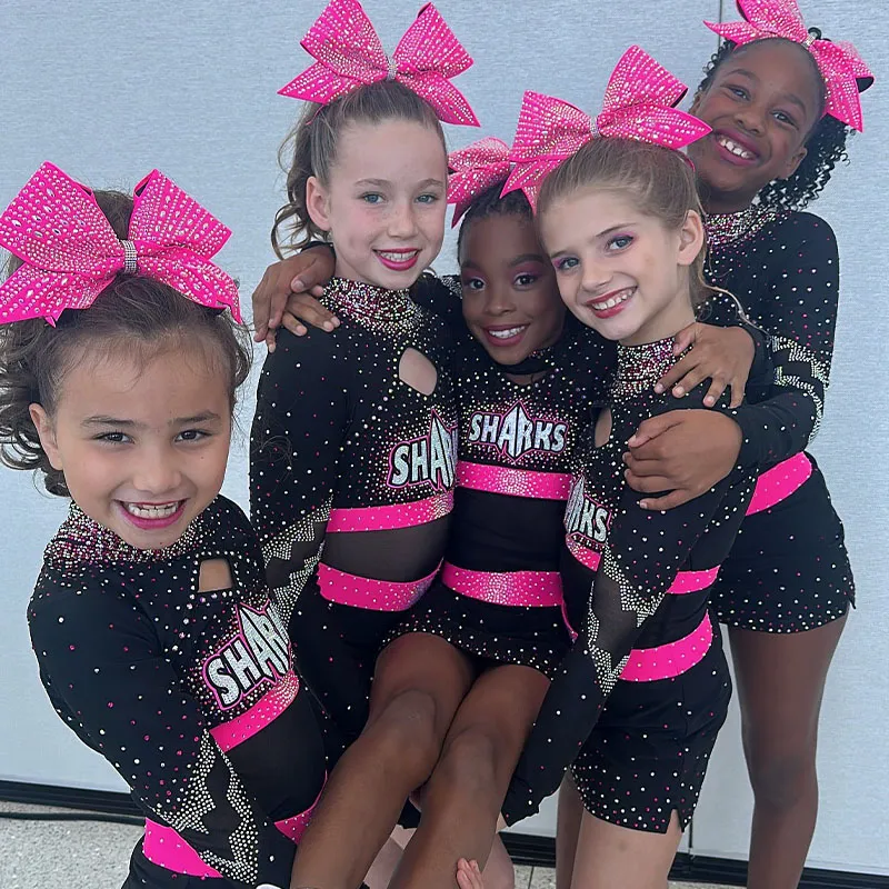 Women Children Cheerleading Uniform Rhinestones Long Sleeve Design Printed Sets Sublimation Spandex/Polyester – photo 4