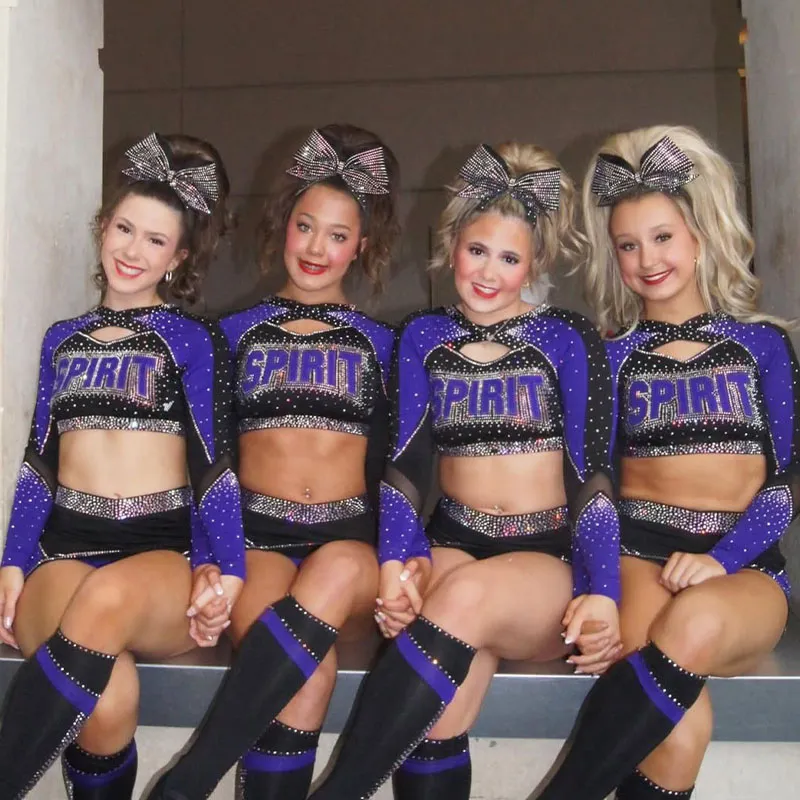 Women Children Cheerleading Uniform Rhinestones Long Sleeve Design Printed Sets Sublimation Spandex/Polyester – photo 6