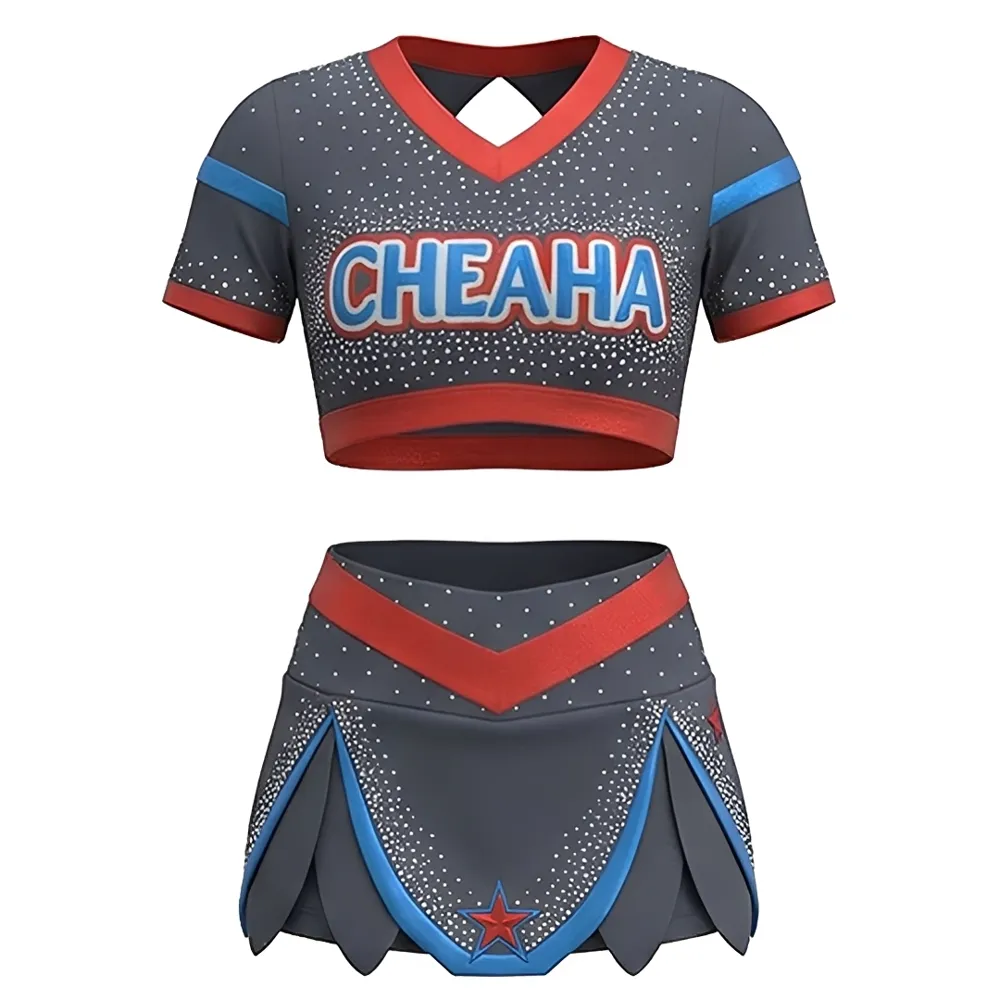 Women's Children's Cheerleading Uniform Sets School Competition Tops Shiny Diamonds Design Spandex/Polyester – photo 3