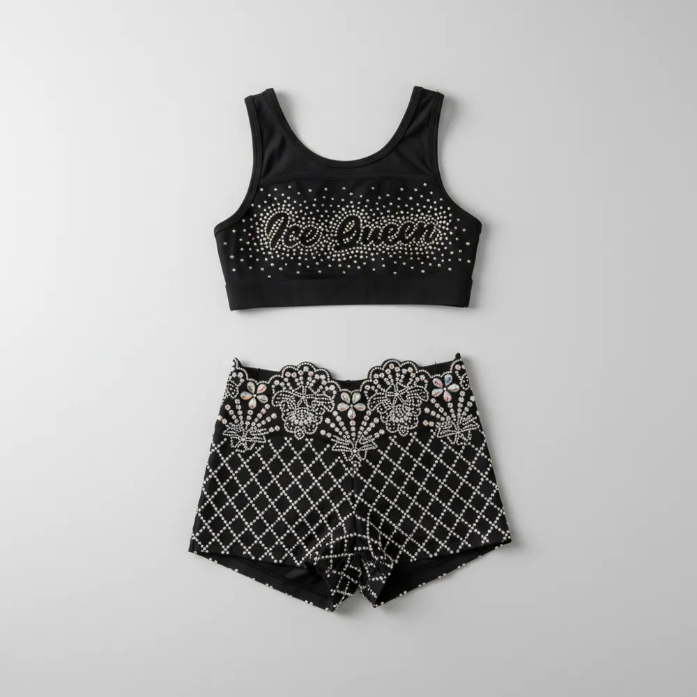 Rhinestone Cheerleading Bra and Short Sets Full Bling Crop Tops for Women Youth Girls Practice Cheer Wear – photo 4