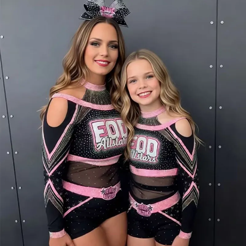 Girls Cheerleading Uniform Set Printed Spandex Cheer Competition Outfit MOQ 20 – photo 2
