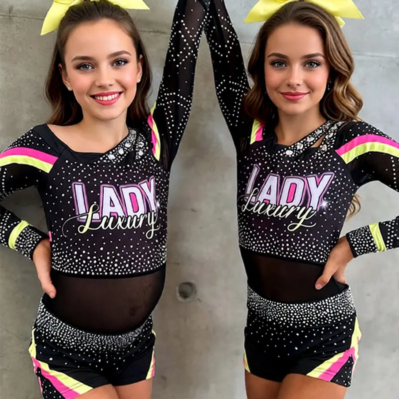 Girls Cheerleading Uniform Set Printed Spandex Cheer Competition Outfit MOQ 20 – photo 3