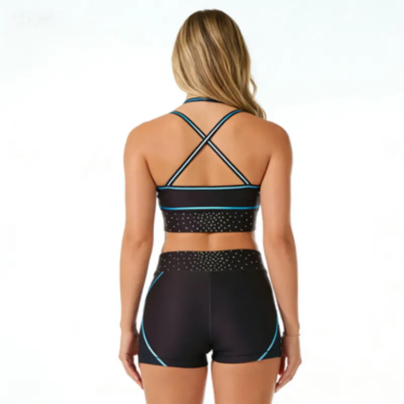 Shiny Rhinestones Dance Active Wear Sparkle Design Cheer Practice Wear Shell Shorts 2 Sets Uniforms – photo 2