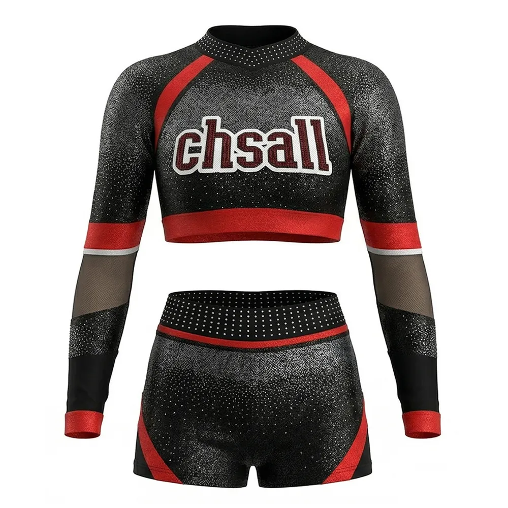 Cheerleading Uniform Set Sparkle Rhinestone Cheer Outfit for Cheer Practice and Competition – photo 3