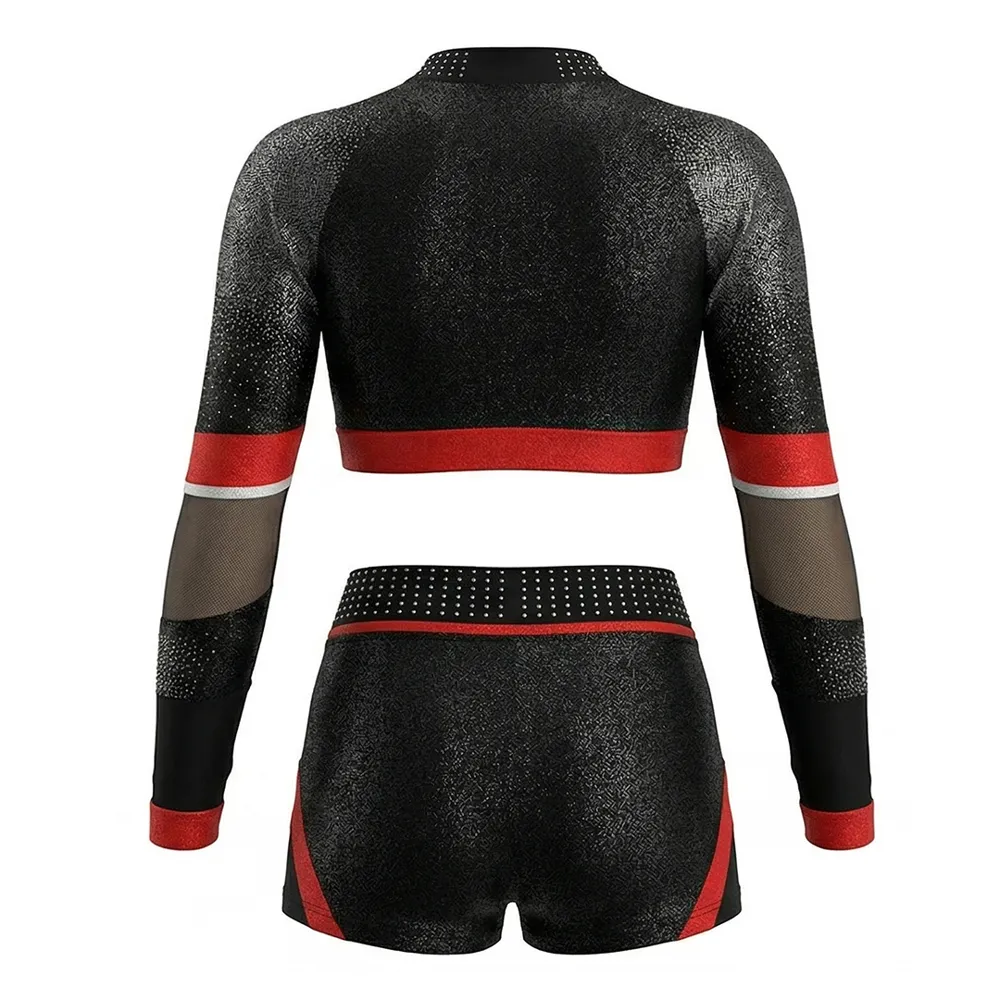 Cheerleading Uniform Set Sparkle Rhinestone Cheer Outfit for Cheer Practice and Competition – photo 4