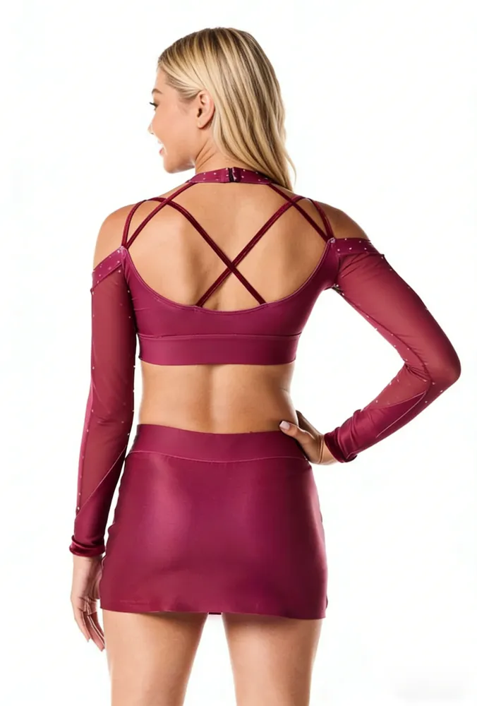 Cheer Leader Uniforms with Rhinestone Logo Crop Top Mini Skirt Set Spandex Performance Wear for Cheer Teams – photo 2