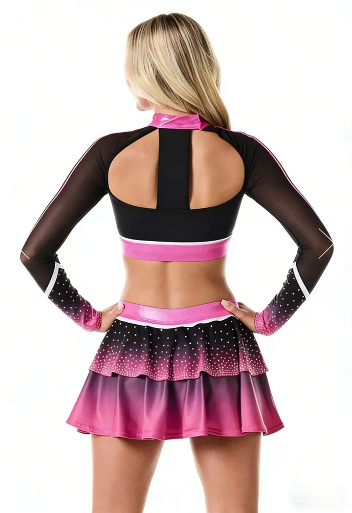 Cheer Leader Uniforms with Rhinestone Logo Crop Top Mini Skirt Set Spandex Performance Wear for Cheer Teams – photo 4