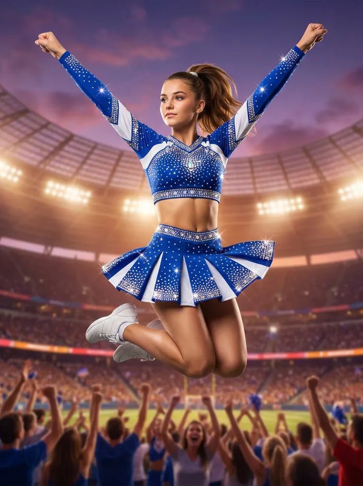 Rhinestone Cheerleading Uniform Set Women Girls Diamond Embellished Crop Top Pleated Competition Cheer Outfit – photo 2