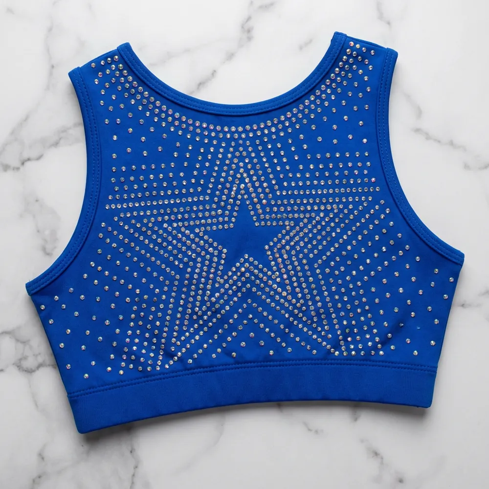 Rhinestone Cheerleading Uniform Set Women Girls Diamond Embellished Crop Top Pleated Competition Cheer Outfit – photo 3
