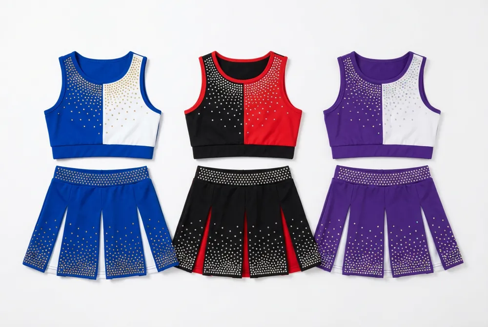 Rhinestone Cheerleading Uniform Set Women Girls Diamond Embellished Crop Top Pleated Competition Cheer Outfit – photo 4