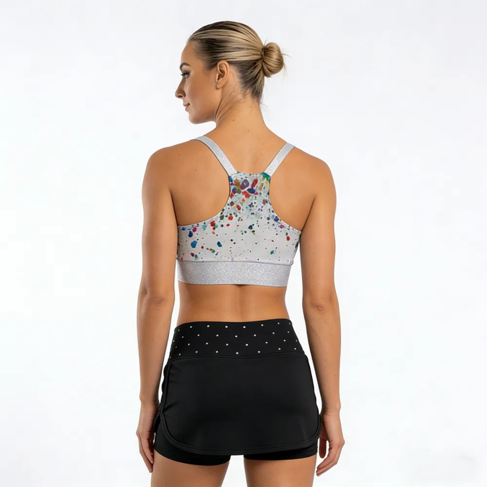2-Piece Girls Cheerleading Outfit Shiny Rhinestone Graffiti Print Crop Top Skort for Gymnastics Dance Stage Performance – photo 3