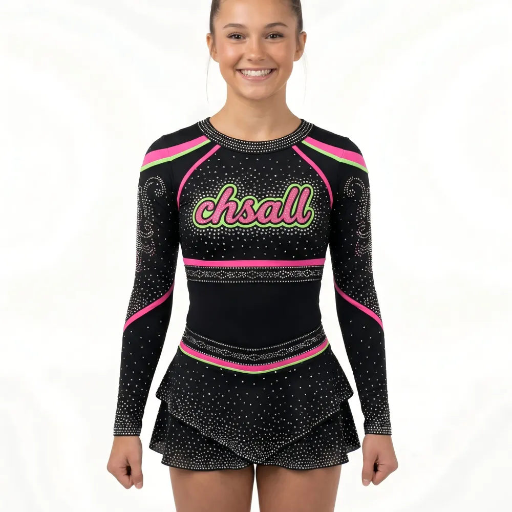 Short Sleeve Two Piece Cheerleading Uniform for Adults Elastic Waist Spandex Cheer Costume with Bright Color – photo 2