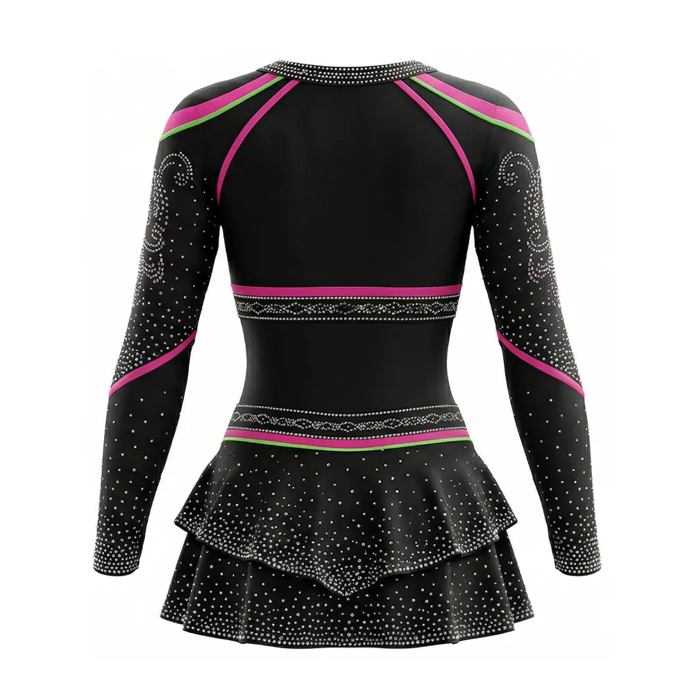 Short Sleeve Two Piece Cheerleading Uniform for Adults Elastic Waist Spandex Cheer Costume with Bright Color – photo 3