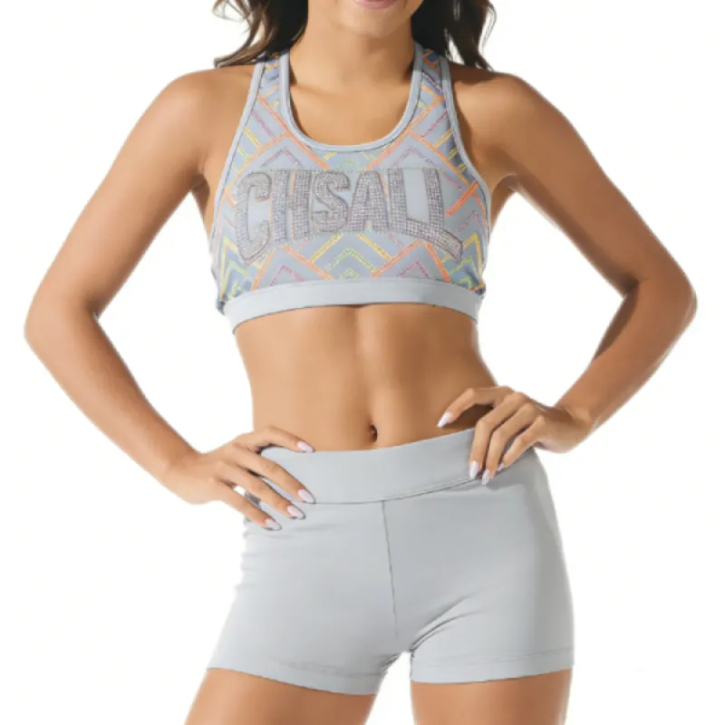 Logo Rhinestone Cheerleading Shirt Top and Short Set Full Bling Crop Tops for Women Youth Girl Practice Cheer Wear Black – photo 4