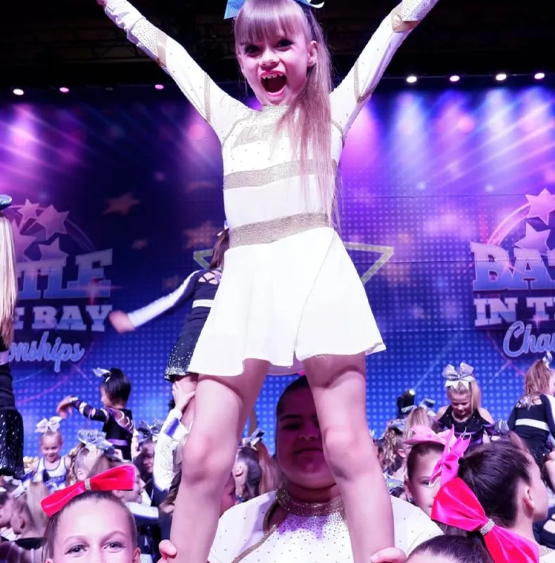 Cheerleading Uniform Spandex Acrylic Long Sleeve Elastic Waist Youthful Gold Cheer Outfit – photo 2