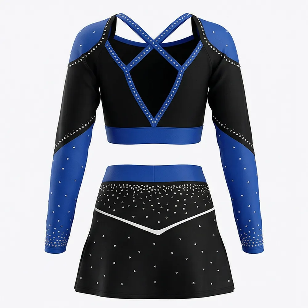 Kids Long Sleeve Two Piece Cheerleading Uniform Elastic Waist Spandex Bright Color Ruffle Cheer Outfit for Girls – photo 3