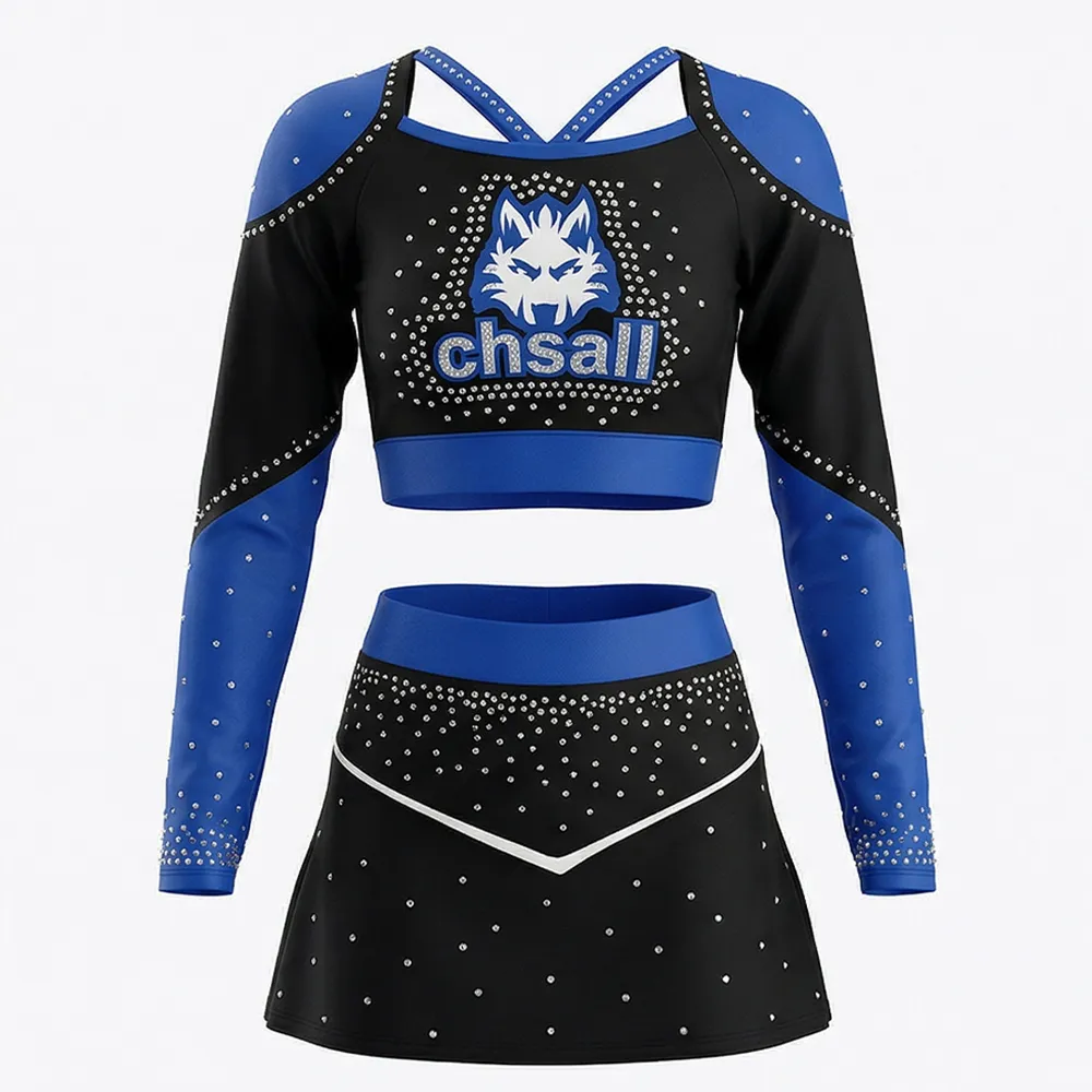 Kids Long Sleeve Two Piece Cheerleading Uniform Elastic Waist Spandex Bright Color Ruffle Cheer Outfit for Girls – photo 4