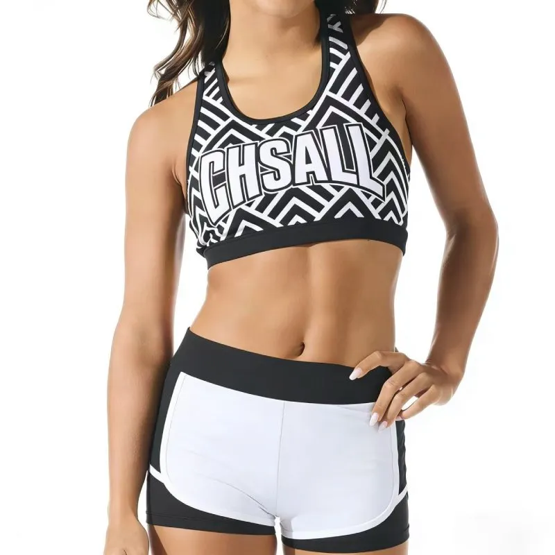 Logo Rhinestone Cheerleading Shirt Top and Short Set Full Bling Crop Tops for Women Youth Girl Practice Cheer Wear Black – photo 5