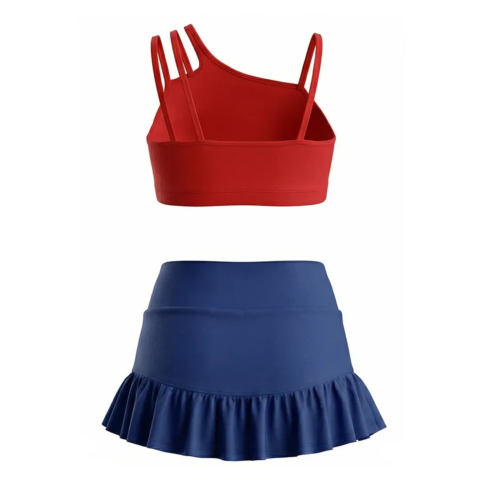 Girls Cheerleading Uniform Sleeveless Two Piece Rhinestone Spandex Stretchy Performance Cheer Outfit with Bright Color – photo 2