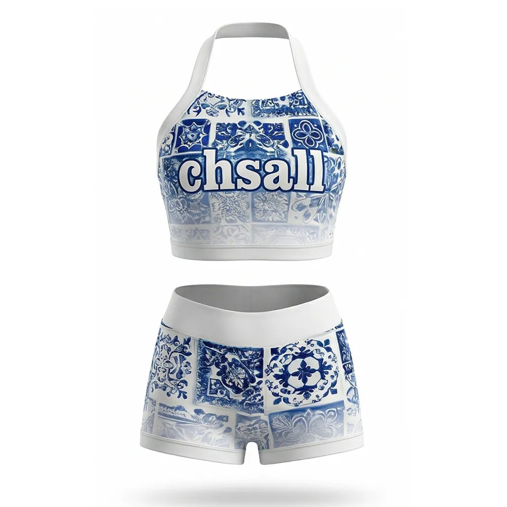 Sleeveless Two Piece Cheerleading Uniform Spandex Stretchy Cheer Outfit for Youth Team – photo 2